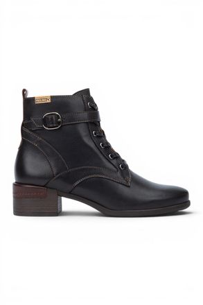 Pikolinos Pikolinos Womens Black Leather Lace-Up Mid-Heel Ankle Boots - Malaga