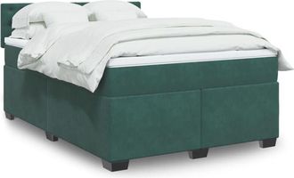 vidaXL Cama Box Spring Con Colch&oacute;n Terciopelo Verde Oscuro 140x190 Cm Vidaxl