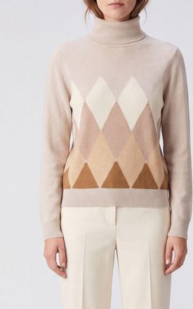 Ballantyne Argyle Pattern 100% Cashmere Turtleneck Jumper