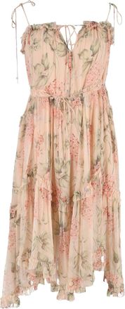 Zimmermann Prima Floral-Print Asymmetric Midi Dress in Multicolor Silk