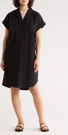 Eileen Fisher Notch Collar Short Sleeve Organic Cotton Shirtdress in Black at Nordstrom Rack, Size Xx-Small