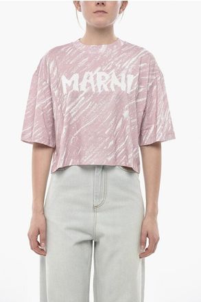 Marni Printed Cotton Crop T-Shirt With Printed Logo size 40