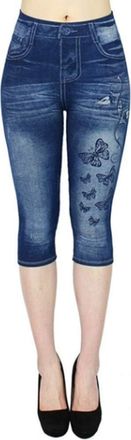 Generic Jeggings for Women UK Womens Ladies 3/4 Cropped Trousers Summer Casual Printed Three Quarter Length Capri Leggings Denim Capris Pants Petite Trousers 