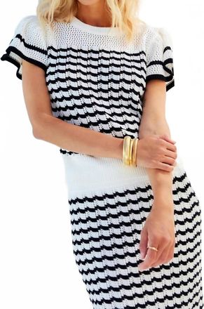 Fifteen Twenty Uma Crochet Sweater Top In Black/creme