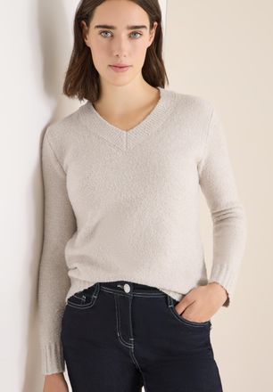 Cecil Strickpullover CECIL, Damen, Gr. XXL (46), light greige, Strick, Obermaterial: 79% Polyester, 19% Baumwolle, 2% Elasthan, unifarben, h&uuml;ftbedeckend, V-