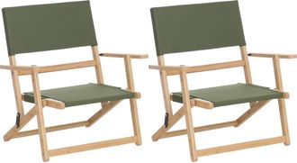 Hhg [nunca Usado] Juego De 2 Sillas De Camping De Bamb&uacute; Hhg-895, Silla De Jard&iacute;n, Silla De Balc&oacute;n, Silla De Ocio, Plegable, Para Exterior, De Tela/tejido,