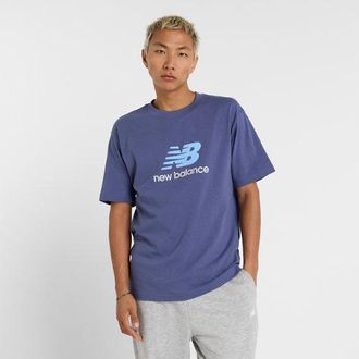 New Balance Uomo Athletics Logo T-Shirt in Blu, Cotone, Taglia S