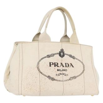 Prada Pre-owned Tote Bags, female, White, Size: ONE SIZE Pre-owned Vintage Canvas Tote Bag