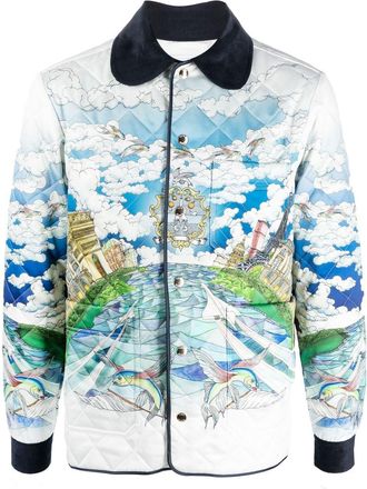 Casablanca graphic-print quilted jacket - men - Cotton/Cotton/Polyester/Polyester - L - White