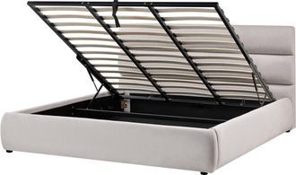 Beliani Cama Tapizado De Tela De Lino Sint&eacute;tico 180 X 200 Cm Con Almacenaje Somier Elevable Gris Bonifacio