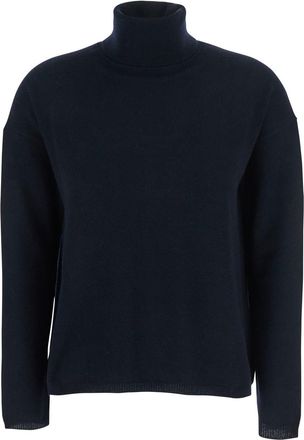 Allude Blue High Neck Sweater With Dropped Shoulders In Cashmere Woman