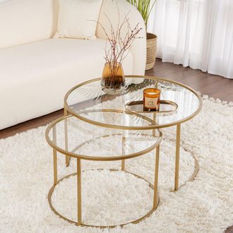 Dmora Mesa De Centro Telti, Cristal Templado, Redonda, Material De Tapa Vidrio, 80x80x43h Cm Oro