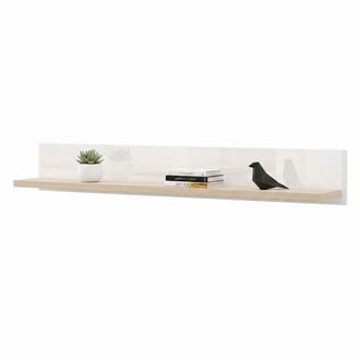 Dmora Estante Livo, Un Nivel, Estructura Color Brillante, Estructura Color Roble, 128x20x24h Cm Blanco Brillante