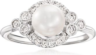 Ross-Simons 6.5-7mm Cultured Pearl and. Diamond Ring in 14kt White Gold