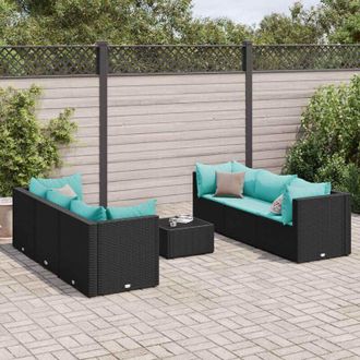 vidaXL Set De Muebles De Jard&iacute;n Y Cojines 7 Pzas Rat&aacute;n Sint&eacute;tico Negro Vidaxl