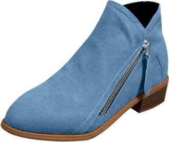 Generic Ankle Boots for Women UK Fashion Side Zip Elegant Short Boots Biker Booties Casual Leather Booties Business Office Work School Walking Shoes(F-Light B