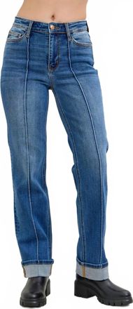 Judy Blue Knox High Waist Cuffed Straight Jean In Medium Blue