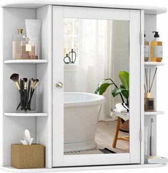 Costway Costway - 3 Tier Mirrored Bathroom Cabinet Wall Mount Storage Cupboard w/ Display Shelves