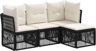vidaXL Conjunto De Sof&aacute;s De Jard&iacute;n 4 Uds. Negro Rat&aacute;n Sint&eacute;tico Vidaxl