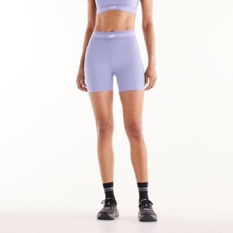 New Balance Donna AC Fitted Short 5 in Viola, Maglia di Poliestere, Taglia L