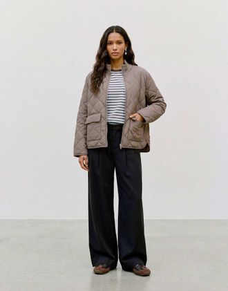 Vero Moda Millie giacca trapuntata con zip marrone-Neutro