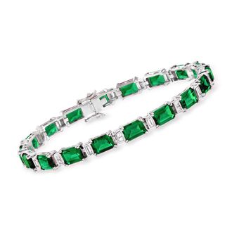 Ross-Simons Simulated Emerald and. CZ Bracelet in Sterling Silver