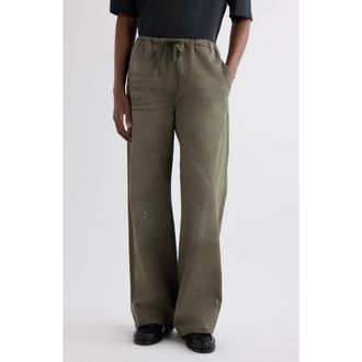 Acne Studios Plott Peached Washed Twill Wide Leg Pants in Dusty Green at Nordstrom, Size 54