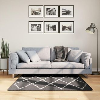 vidaXL Vidaxl - Alfombra De Pelo Largo Moderna Pamplona Negro Y Crema 120x120cm
