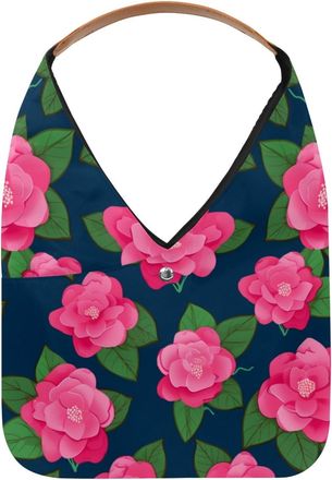 Generic Pink Camellia Reusable Lightweight Grocery Bags - Foldable Into Compact Pouch, Washable & Sturdy, Multipurpose for Shopping and Travel