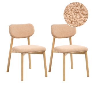 Beliani Conjunto De 2 Sillas De Comedor Estructura De Madera De Caucho Asiento Y Respaldo Acolchado De Boucl&eacute; Comedor Cocina Marr&oacute;n Claro Y Beige Mills