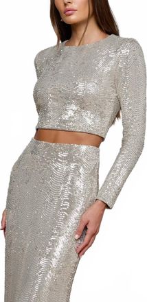 L'agence Rogan Sequin Cropped Top In Silver