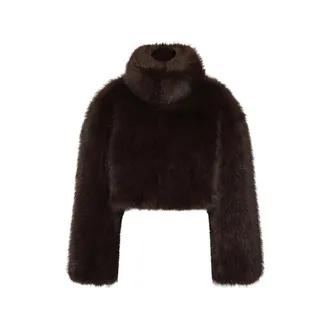 Rotate Faux-fur Cropped Jacket Dark Brown