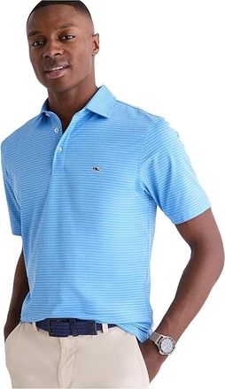 Vineyard Vines Bradley Stripe Sankaty Polo Mens Clothing Blue/Ocean Breeze : 2XL, Polyester/Elastane