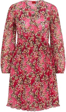 HUGO BOSS Hugo Womens Kahula V-Neck Long Sleeve Mini Wrap Dress in Open Miscellans - Multicolour - Size 4 UK
