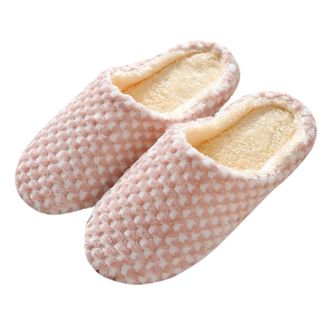 Generic Womens Fuzzy Slippers Warm Comfy Slip On Indoor House Shoes Women Polka Dot Plush Cotton Slides Winter Fleece Lined Non-Slip Bedroom Slipper Shoes Lad