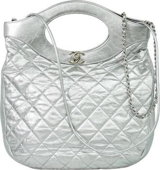 Chanel 31 Shopping Bag Quilted Calfskin Silver Leather Bag (Pre-Owned)