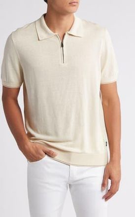 BOSS Trieste Linen Blend Zip Polo Sweater in Open Wht at Nordstrom Rack, Size Xx-Large