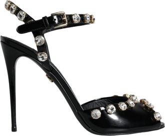 Dolce & Gabbana Womens Crystalembellished Heels High Heel Sandals - Black Leather - Size EU 39