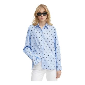 Karl Lagerfeld Dames, Blouses & Shirts, Blauw, Maat: M Katoen
