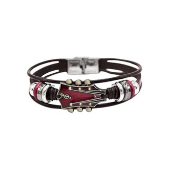 Generic Retro Faux Leather Guitar Bracelet Unique Wristband With Stainless Steel Clasp Rock Ideal Music Enthusiast Accessory For Men Women Jewelry Set (Red, O