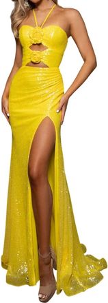 Rachel Allan Playful 3D Flower Prom Dress In Yellow