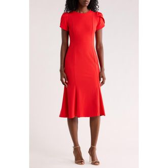 Calvin Klein Tulip Sleeve Midi Dress in Tango at Nordstrom Rack, Size 12