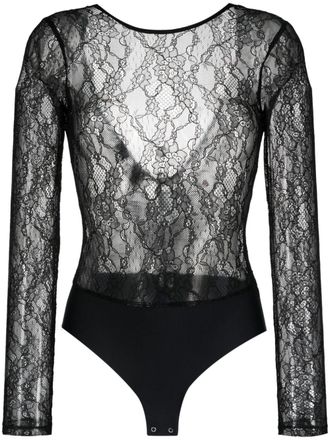Pinko Chantilly lace long-sleeve bodysuit - women - Elastane/Polyamide - S - Black
