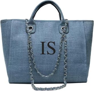 Generic Personalised Blue Large Chain Initial Tote Bags