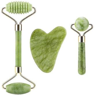 OEM Kit Per Massaggio Facciale Gua Sha 3 In 1 Con Doppia Testina In Pietra Di Giada Per Lifting, Rilassamento E Dimagrimento - Solo Strumento Di Bellezza 