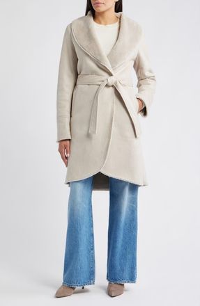 Via Spiga Belted Faux Shearling Coat in Light Grey at Nordstrom, Size X-Large