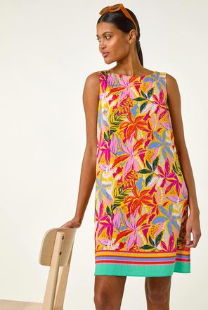 Roman Tropical Leaf Print Shift Dress