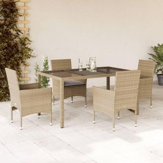 vidaXL Set Comedor Jard&iacute;n 5 Pzas Cojines Rat&aacute;n Sint&eacute;tico Vidrio Beige Vidaxl