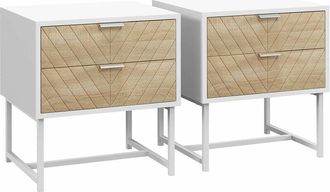 HOMCOM Homcom Conjunto De 2 Mesillas De Noche Mesitas De Noche De 2 Cajones Y Patas De Acero Estilo Moderno Mesitas Auxiliares Para Dormitorio 45x39x48 Cm