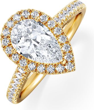 The Diamond Store Diana Lab Diamond Pear Halo Engagement Ring in 18K Gold 1.60ct F/VS1